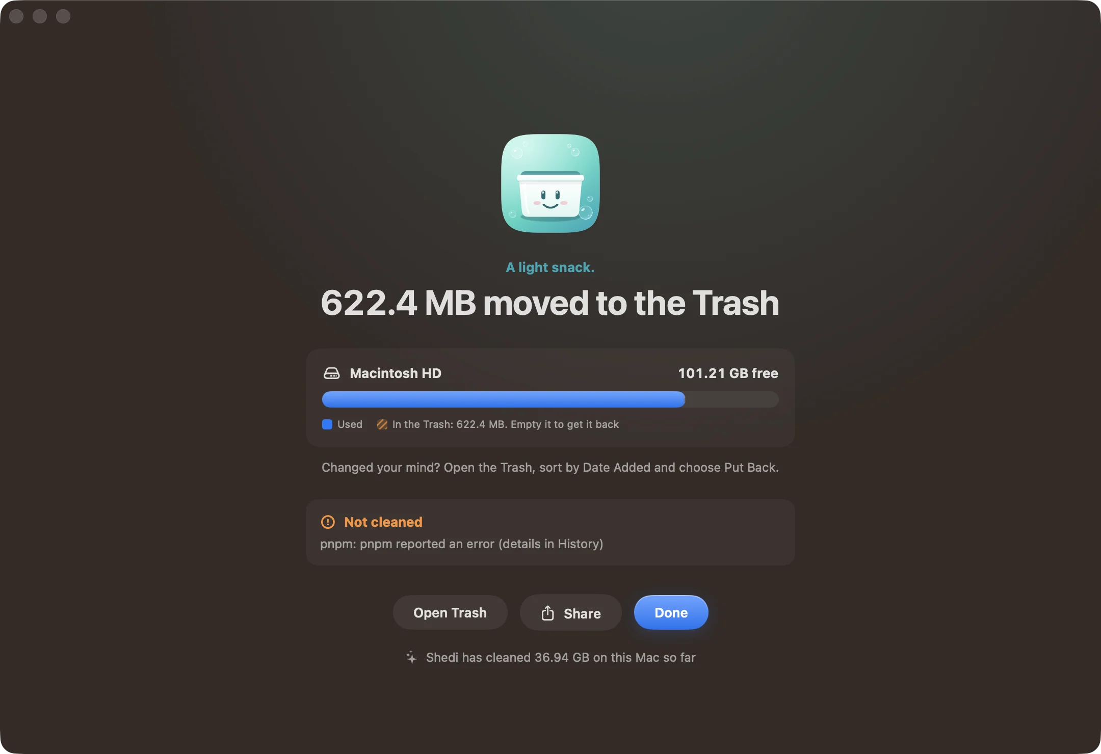 Done, everything in the Trash