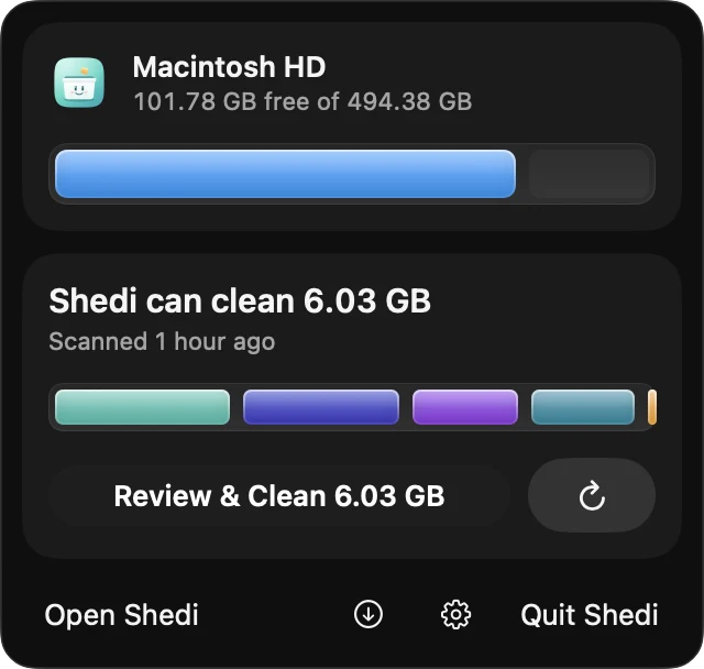 Menu bar storage view