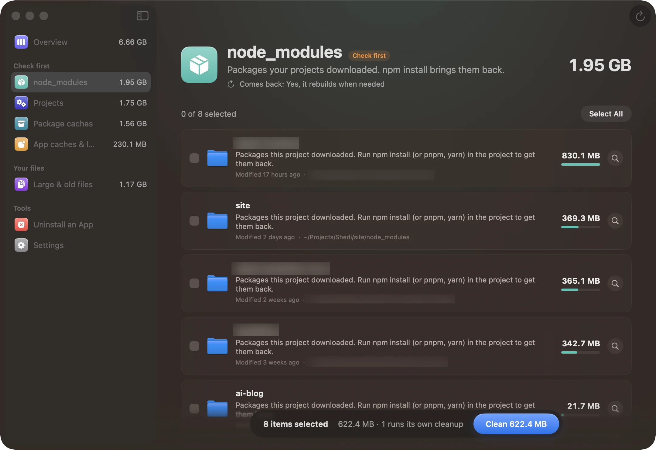 node_modules, project by project